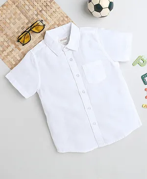 MANET Half Sleeves Solid Shirt - White