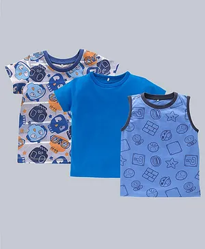 Kadam Baby Cotton Pack Of 3 Party Theme Printed  Tees - Blue