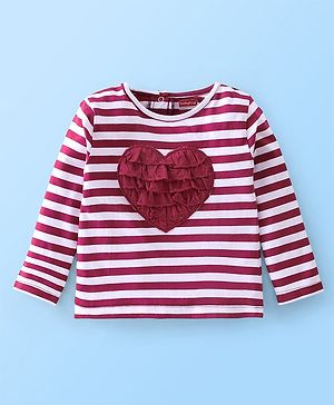 Babyhug 100% Cotton Knit Full Sleeves Striped T-Shirt with Schifili Design - Maroon