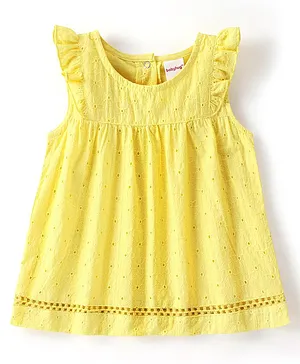 Babyhug 100% Cotton Sleeveless Top With Embroidery & Schiffli Frill Detailing - Yellow