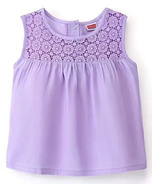 Babyhug 100% Cotton Rayon Sleeveless Top With Lace At Yoke & Schiffli Frill Detailing - Purple
