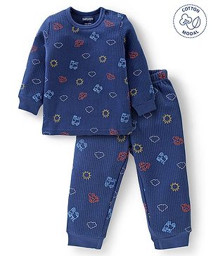 Babyoye Cotton Modal Full Sleeves Thermal Inner Wear Vest & Pajama Sunny Day Print - Navy Blue