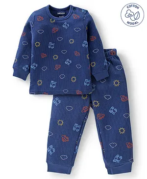 Babyoye Cotton Modal Full Sleeves Thermal Inner Wear Vest & Pajama Sunny Day Print - Navy Blue