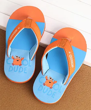 Cute Walk by Babyhug Slip on Flip Flops Crab Print - Blue and Orange