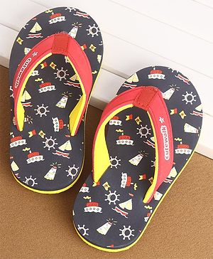 Cute Walk by Babyhug Slip On Flip Flops Boat Print - Red & Black