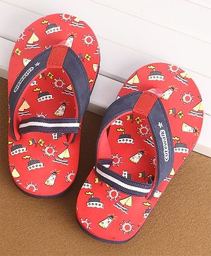 Cute Walk by Babyhug Slip On Flip Flops Boat Print - Red & Blue