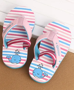 Cute Walk by Babyhug Slip On Flip Flops Stripes & Shark Print- Light Pink
