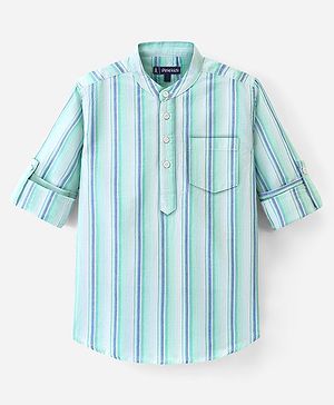 Pine Kids 100% Cotton Full Sleeves Stripe Shirt - Green