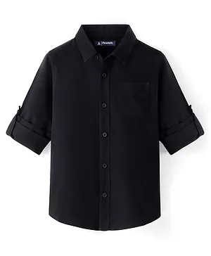 Pine Kids 100% Cotton Full Sleeves Shirt Solid Color - Black