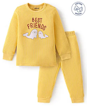 Babyoye Cotton Modal Blend Full Sleeves Sea Lion Printed Thermal Vest & Pant Set - Yellow