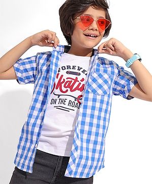 Pine Kids 100% Cotton Half Sleeves Check Shirt with Inner Tee - Blue