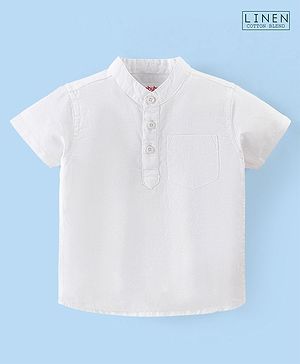Babyhug Cotton Linen Half Sleeves Solid Kurta Shirt- White