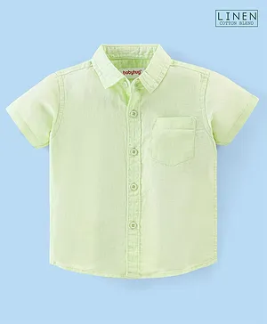 Babyhug Cotton Linen Half Sleeves Solid Shirt- Lime Green