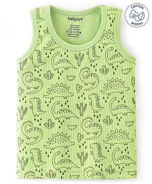 Babyoye Cotton Modal Blend Dino Printed Sleeveless Vest - Green
