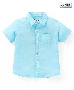 Babyhug Cotton Linen Half Sleeves Solid Shirt- Blue
