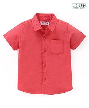 Babyhug Cotton Linen Half Sleeves Solid Color Shirt - Coral