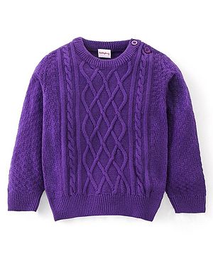 Babyhug Knit Full Sleeves Sweater Cable Knit Design - Purple