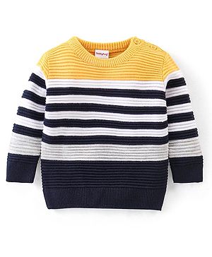 Babyhug Knit Full Sleeves Striped Sweater - Navy Blue & Yellow