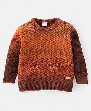 Babyhug Knit Full Sleeves Textured Sweater - Brown