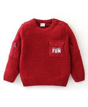 Babyhug 100% Acrylic Knit Full Sleeves Sweater Text Design - Red