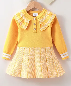 Kookie Kids Full Sleeves Winter Wear Frock Chevron Design- Yellow