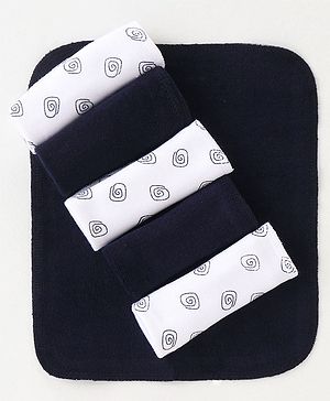 Babyhug Cotton Knit Wash Cloth Spiral Print Pack of 6 - Black & White