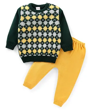 Babyhug 100% Acrylic Knit Full Sleeves Sweater Set With Kite Design - Green & Yellow