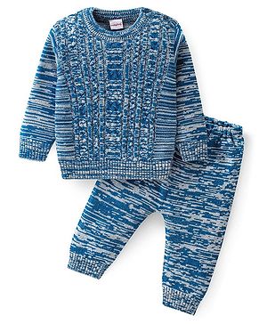 Babyhug Knit Full Sleeves Cable Knit Baby Sweater Set - Blue
