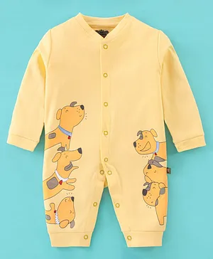 Mini Taurus Cotton Full Sleeves Dog Print Romper - Yellow