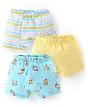 Babyhug 100% Cotton Briefs Striped & Tiger Print Pack of 3 - Blue & Yellow