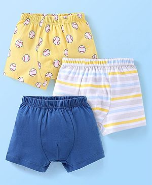Babyhug 100% Cotton Striped Briefs Pack of 3 - Yellow White & Blue