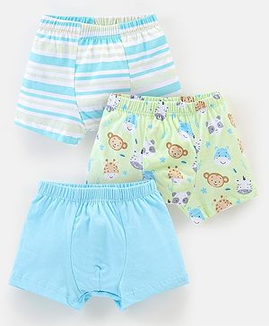 Babyhug 100% Cotton Knit Briefs Stripes & Jungle Print Pack of 3 - Green & Blue