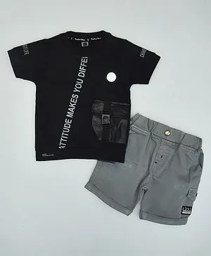 Kiwi 100% Cotton Half Sleeves Attitude Was Different Text Printed Tee With Wings Printed Shorts - Black
