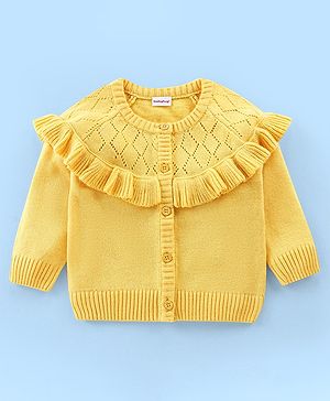 Babyhug Knit Full Sleeves Sweater Set With Cable Knit Design - Yellow