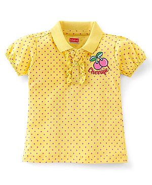 Babyhug Cotton Half Sleeves Polo Tee with Cherry Print & Frill Detailing - Yellow
