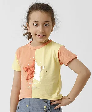 Kate & Oscar Cut And Sew Contrast Star Printed T-Shirt - Peach