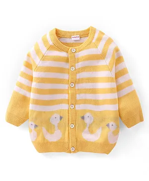 Babyhug 100% Acrylic Full Sleeves Sweater Stripes & Duck Design- Yellow
