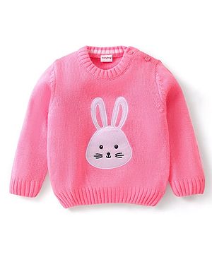 Babyhug Full Sleeves Pullover Sweater with Bunny Design - Pink