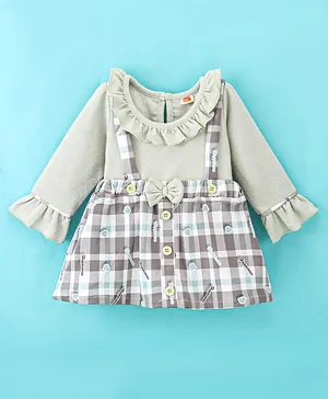 Dew Drops Looper Full Sleeves Top & Skirt Set Checks - Green