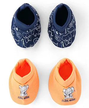 Doodle Poodle 100% Cotton Printed Booties Pack of 2 - Navy Blue & Orange