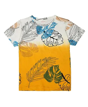 RAINE AND JAINE Half Sleeves Tropical Printed Dip Dye Tee - White Yellow