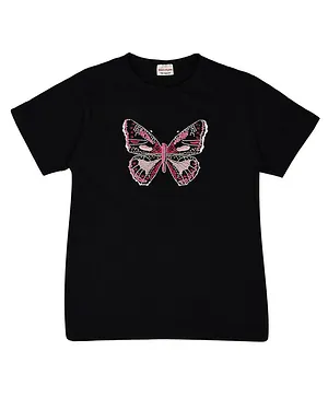 RAINE AND JAINE Half Sleeves Butterfly Embroidered Tee - Navy Blue