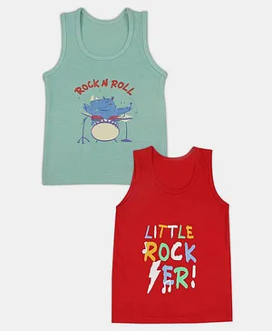 Chipbeys Pack Of 2 Sleeveless Rockstar Theme Phrases Printed Tees - Green & Red