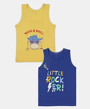 Chipbeys Pack Of 2 Sleeveless Rockstar Theme Phrases Printed Tees - Yellow & Blue