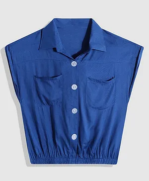 Chipbeys Cap Sleeves Solid Shirt Style Top - Blue