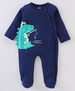 Babyhug Interlock Cotton Knit Full Sleeves Footed Sleep Suit Koala Print - Blue