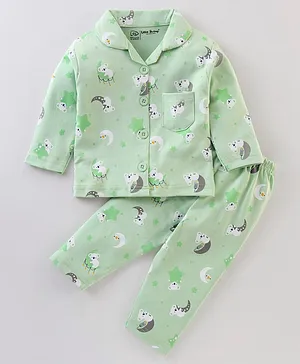 Little Darlings Cotton Knit Full Sleeves Koala Printed Night Suit - Pastel Green