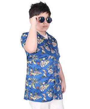 SNL Rayon Half Sleeves Tropical Printed Resort Shirt - Blue