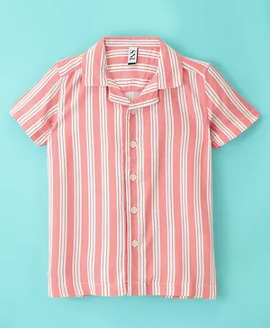 SNL Rayon Half Sleeves Striped Resort Shirt - Peach