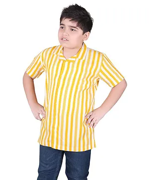 SNL Rayon Half Sleeves Striped Resort Shirt - Yellow